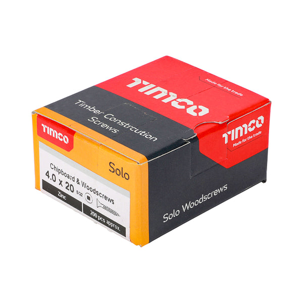 Timco Solo Chipboard & Woodscrews - SQ - Double Countersunk - Zinc 4.0 x 20 - 200 Pieces