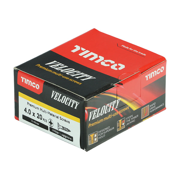 Timco Velocity Premium Multi-Use Screws - PZ - Double Countersunk - Yellow 4.0 x 20 - 200 Pieces