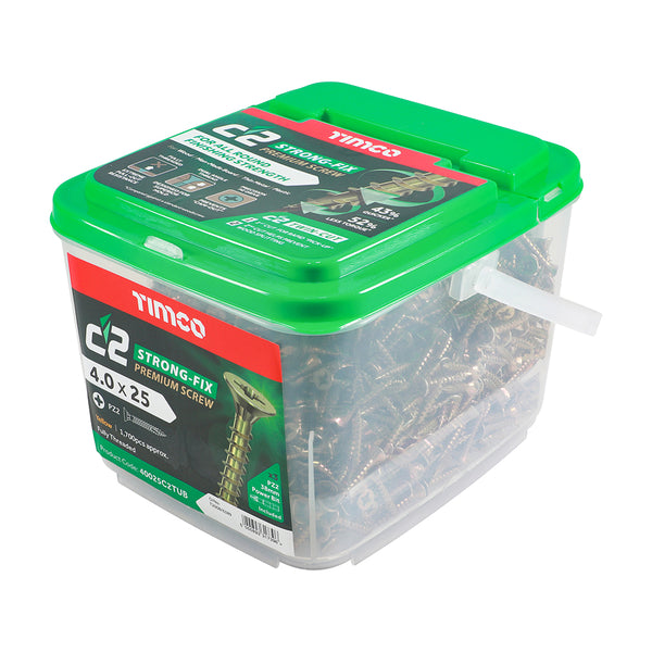 Timco C2 Strong-Fix Multi-Purpose Premium Screws - PZ - Double Countersunk - Yellow 4.0 x 25 - 1700 Pieces