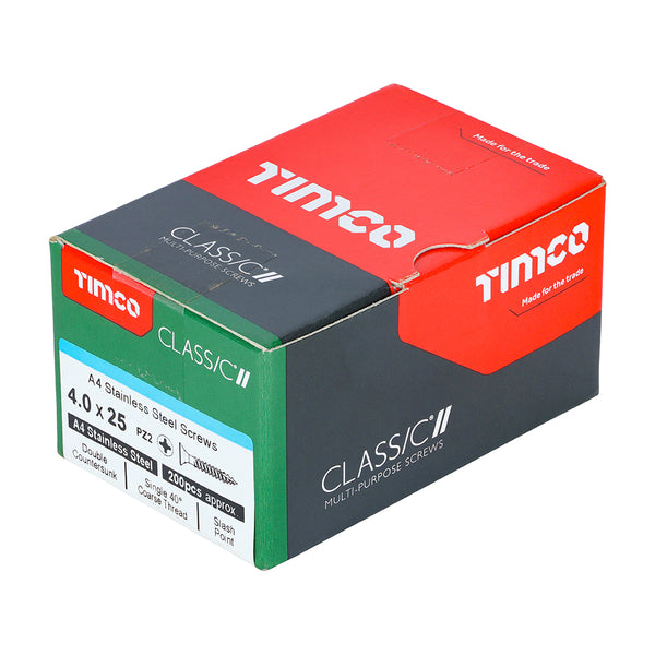 Timco Classic Multi-Purpose Screws - PZ - Double Countersunk - A4 Stainless Steel 4.0 x 25 - 200 Pieces