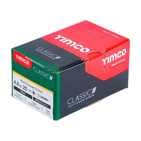 Timco Classic Multi-Purpose Screws - PZ - Double Countersunk - Yellow 4.0 x 25 - 200 Pieces