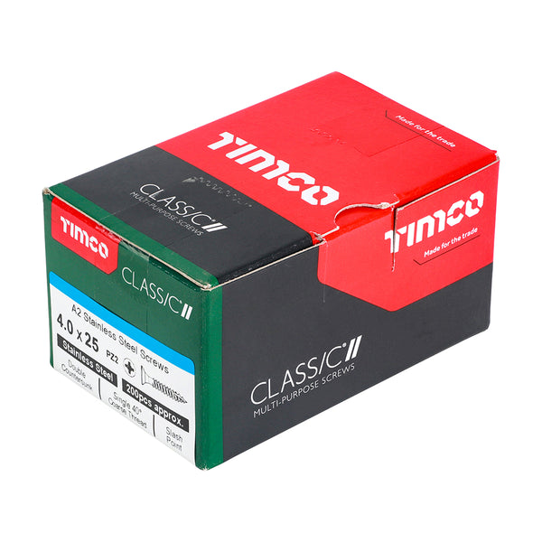 Timco Classic Multi-Purpose Screws - PZ - Double Countersunk - A2 Stainless Steel 4.0 x 25 - 200 Pieces