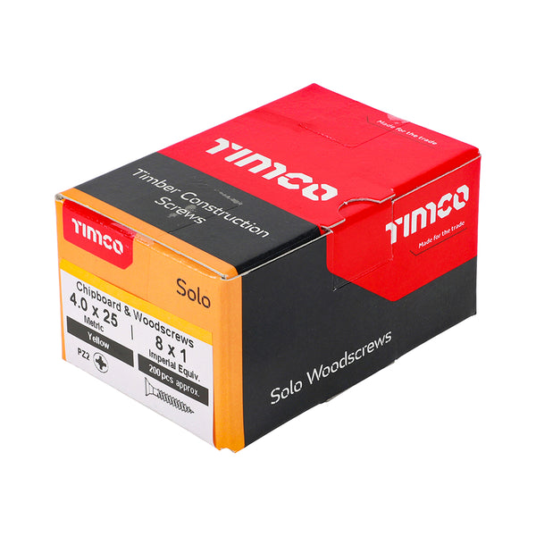Timco Solo Chipboard & Woodscrews - PZ - Double Countersunk - Yellow 4.0 x 25 - 200 Pieces