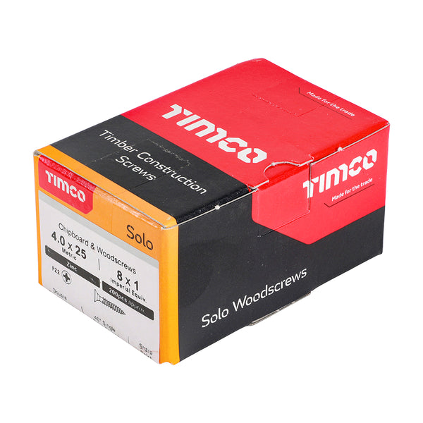 Timco Solo Chipboard & Woodscrews - PZ - Double Countersunk - Zinc 4.0 x 25 - 200 Pieces