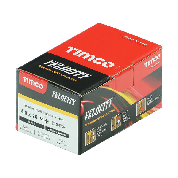 Timco Velocity Premium Multi-Use Screws - PZ - Double Countersunk - Yellow 4.0 x 25 - 200 Pieces
