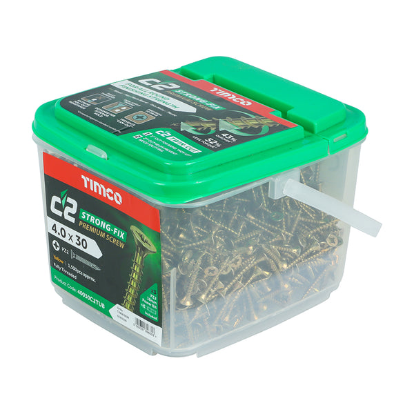 Timco C2 Strong-Fix Multi-Purpose Premium Screws - PZ - Double Countersunk - Yellow 4.0 x 30 - 1500 Pieces