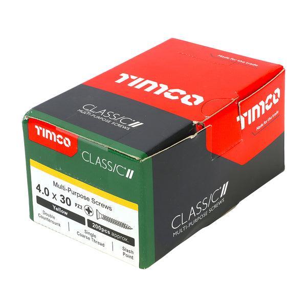 Timco Classic Multi-Purpose Screws - PZ - Double Countersunk - Yellow 4.0 x 30 - 200 Pieces