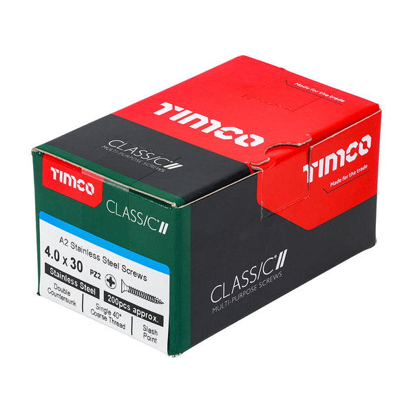 Timco Classic Multi-Purpose Screws - PZ - Double Countersunk - A2 Stainless Steel 4.0 x 30 - 200 Pieces