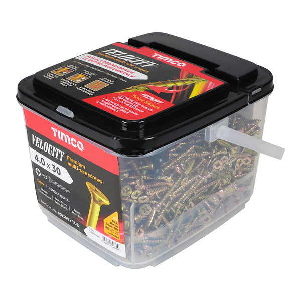 Timco Velocity Premium Multi-Use Screws - PZ - Double Countersunk - Yellow 4.0 x 30 - 1500 Pieces