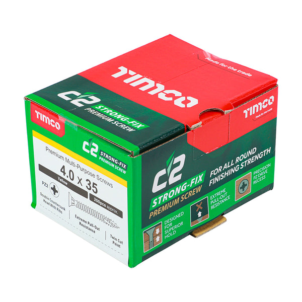 Timco C2 Strong-Fix Multi-Purpose Premium Screws - PZ - Double Countersunk - Yellow 4.0 x 35 - 200 Pieces