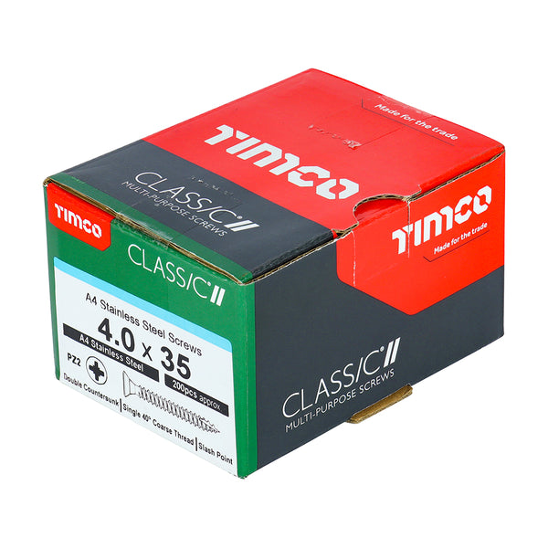 Timco Classic Multi-Purpose Screws - PZ - Double Countersunk - A4 Stainless Steel 4.0 x 35 - 200 Pieces