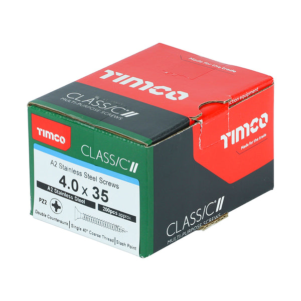 Timco Classic Multi-Purpose Screws - PZ - Double Countersunk - A2 Stainless Steel 4.0 x 35 - 200 Pieces