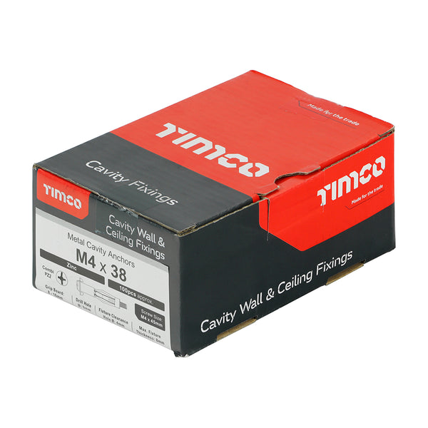 Timco Metal Cavity Anchors - Zinc M4 x 38 (45mm Screw) - 100 Pieces