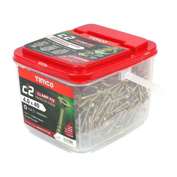 Timco C2 Clamp-Fix Premium Clamping Multi-Purpose Screws - TX - Double Countersunk - Yellow 4.0 x 40 - 1200 Pieces