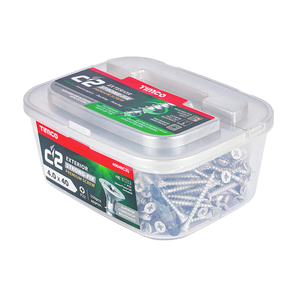 Timco C2 Strong-Fix Exterior Multi-Purpose Premium Screws - PZ - Double Countersunk - Silver 4.0 x 40 - 350 Pieces