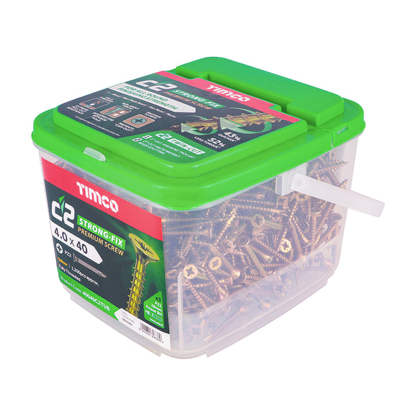 Timco C2 Strong-Fix Multi-Purpose Premium Screws - PZ - Double Countersunk - Yellow 4.0 x 40 - 1200 Pieces