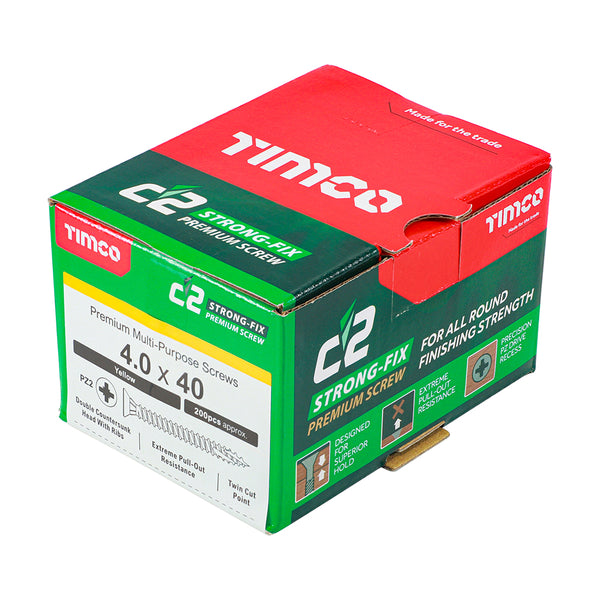 Timco C2 Strong-Fix Multi-Purpose Premium Screws - PZ - Double Countersunk - Yellow 4.0 x 40 - 200 Pieces