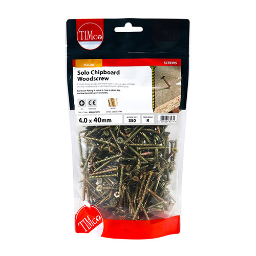 Timco Solo Woodscrews - PZ - Double Countersunk - Yellow 4.0 x 40 - 350 Pieces