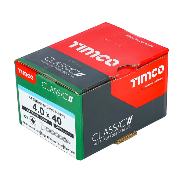 Timco Classic Multi-Purpose Screws - PZ - Double Countersunk - A4 Stainless Steel 4.0 x 40 - 200 Pieces