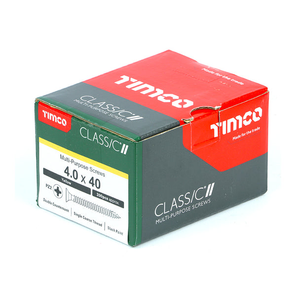 Timco Classic Multi-Purpose Screws - PZ - Double Countersunk - Yellow 4.0 x 40 - 200 Pieces