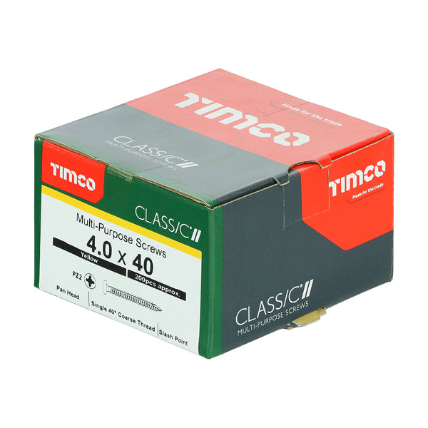Timco Classic Multi-Purpose Screws - PZ - Pan Head - Yellow 4.0 x 40 - 200 Pieces