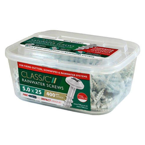 Timco Classic Rainwater Screws - PZ - Low Profile Pan - Exterior - White 4.0 x 40 - 300 Pieces