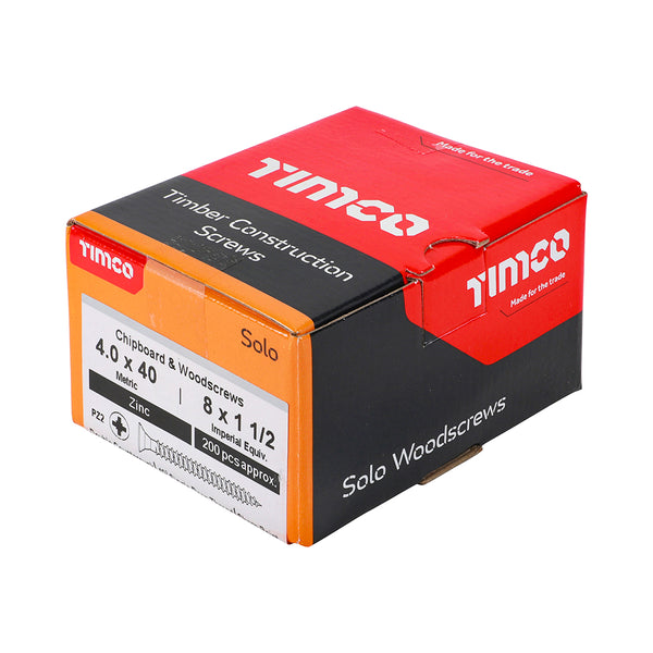Timco Solo Chipboard & Woodscrews - PZ - Double Countersunk - Zinc 4.0 x 40 - 200 Pieces