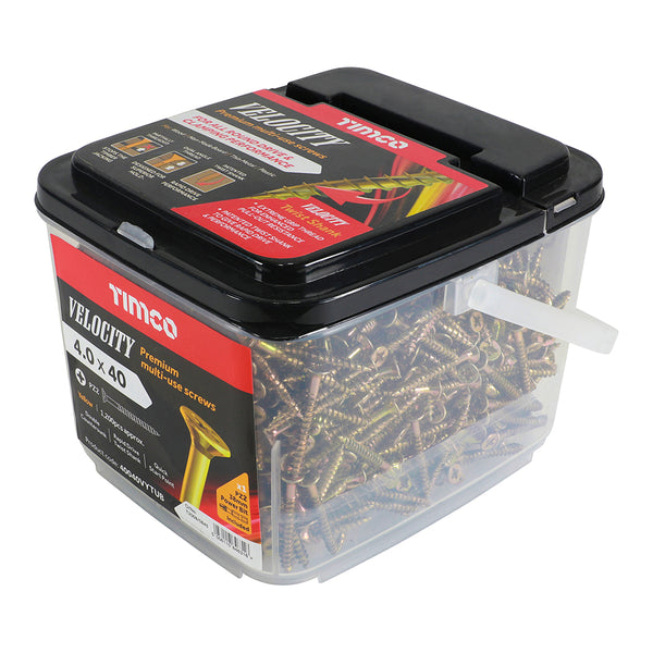 Timco Velocity Premium Multi-Use Screws - PZ - Double Countersunk - Yellow 4.0 x 40 - 1200 Pieces