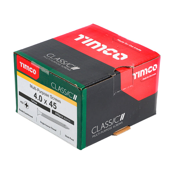 Timco Classic Multi-Purpose Screws - PZ - Double Countersunk - Yellow 4.0 x 45 - 200 Pieces