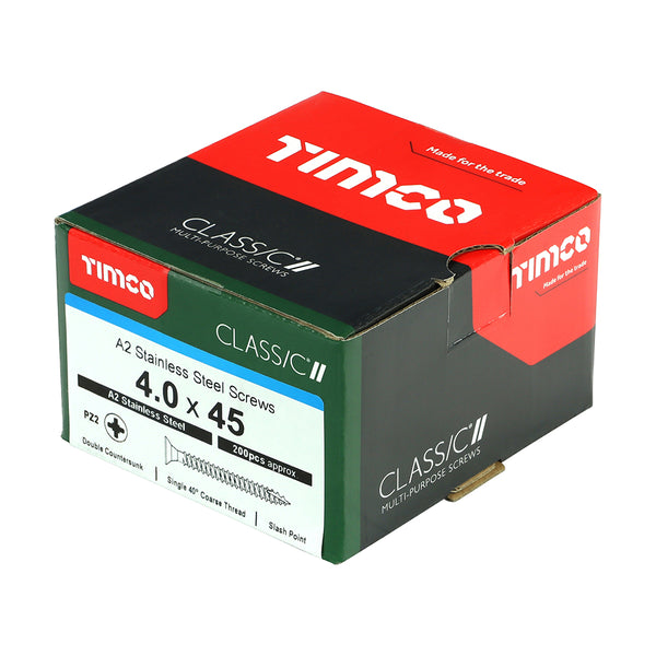 Timco Classic Multi-Purpose Screws - PZ - Double Countersunk - A2 Stainless Steel 4.0 x 45 - 200 Pieces