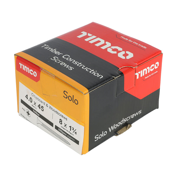Timco Solo Chipboard & Woodscrews - PZ - Double Countersunk - Yellow 4.0 x 45 - 200 Pieces