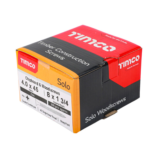 Timco Solo Chipboard & Woodscrews - PZ - Double Countersunk - Zinc 4.0 x 45 - 200 Pieces