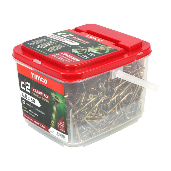 Timco C2 Clamp-Fix Premium Clamping Multi-Purpose Screws - TX - Double Countersunk - Yellow 4.0 x 50 - 800 Pieces