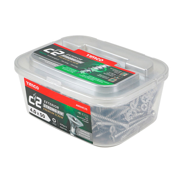 Timco C2 Strong-Fix Exterior Multi-Purpose Premium Screws - PZ - Double Countersunk - Silver 4.0 x 50 - 300 Pieces