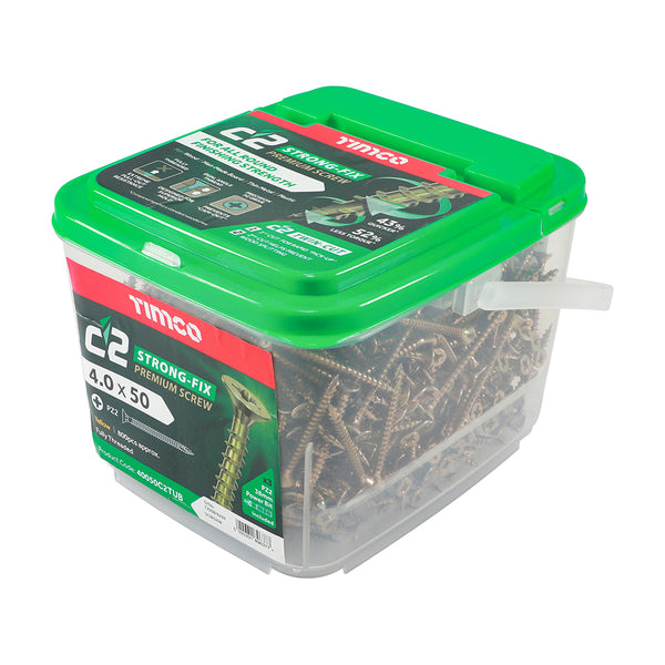 Timco C2 Strong-Fix Multi-Purpose Premium Screws - PZ - Double Countersunk - Yellow 4.0 x 50 - 800 Pieces