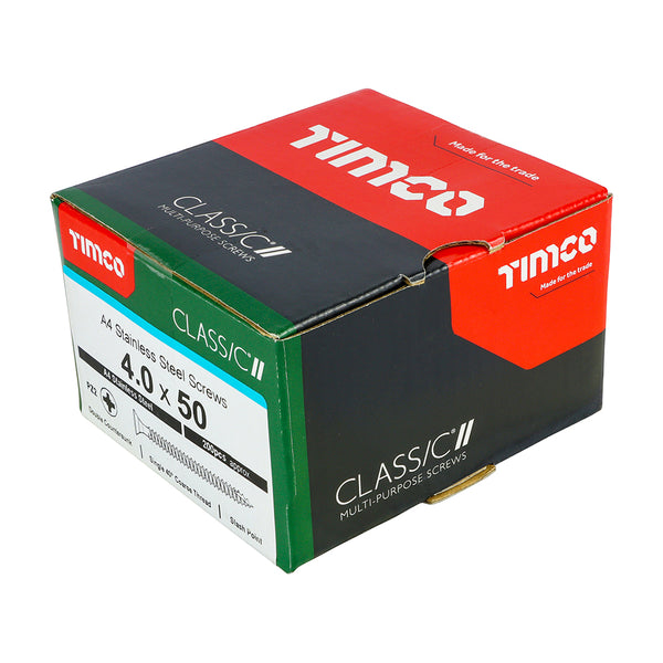 Timco Classic Multi-Purpose Screws - PZ - Double Countersunk - A4 Stainless Steel 4.0 x 50 - 200 Pieces