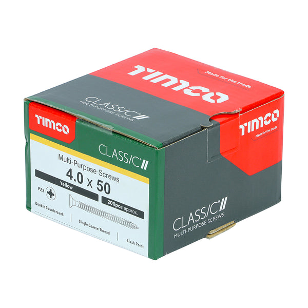 Timco Classic Multi-Purpose Screws - PZ - Double Countersunk - Yellow 4.0 x 50 - 200 Pieces
