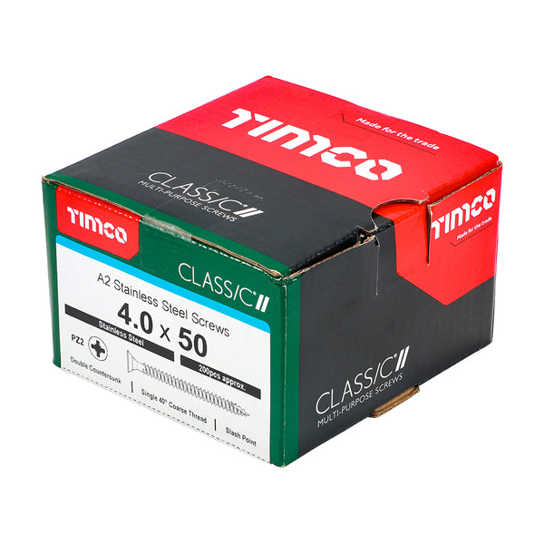 Timco Classic Multi-Purpose Screws - PZ - Double Countersunk - A2 Stainless Steel 4.0 x 50 - 200 Pieces