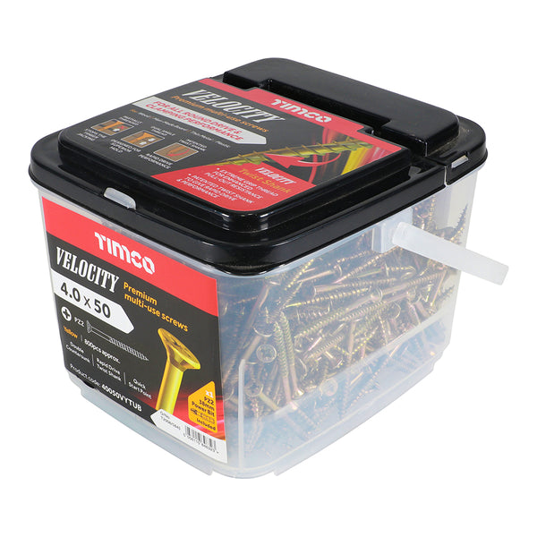 Timco Velocity Premium Multi-Use Screws - PZ - Double Countersunk - Yellow 4.0 x 50 - 800 Pieces
