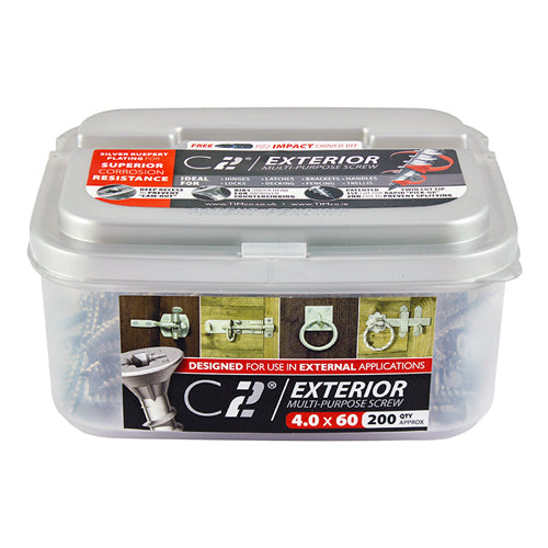 Timco C2 Strong-Fix Exterior Multi-Purpose Premium Screws - PZ - Double Countersunk - Silver 4.0 x 60 - 200 Pieces