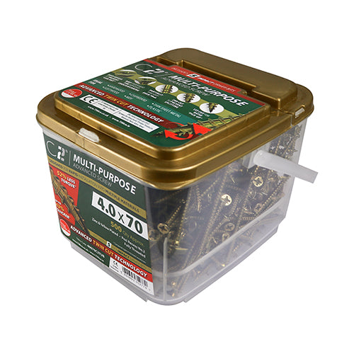 Timco C2 Strong-Fix Multi-Purpose Premium Screws - PZ - Double Countersunk - Yellow 4.0 x 60 - 600 Pieces