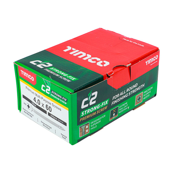 Timco C2 Strong-Fix Multi-Purpose Premium Screws - PZ - Double Countersunk - Yellow 4.0 x 60 - 200 Pieces