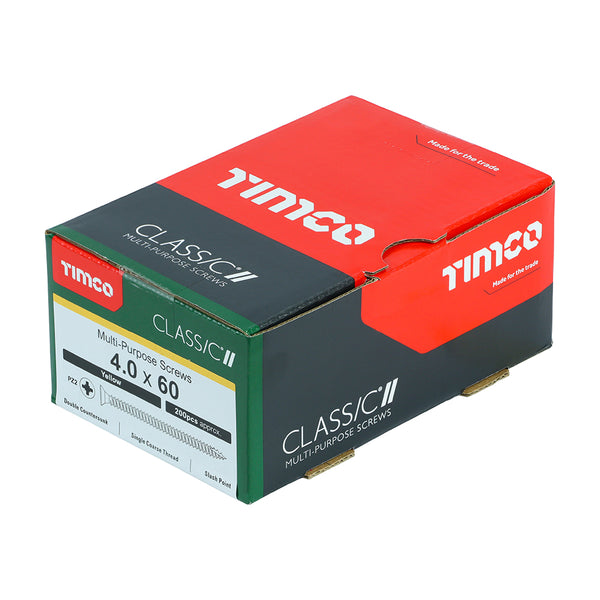 Timco Classic Multi-Purpose Screws - PZ - Double Countersunk - Yellow 4.0 x 60 - 200 Pieces