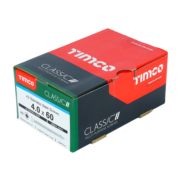 Timco Classic Multi-Purpose Screws - PZ - Double Countersunk - A2 Stainless Steel 4.0 x 60 - 200 Pieces