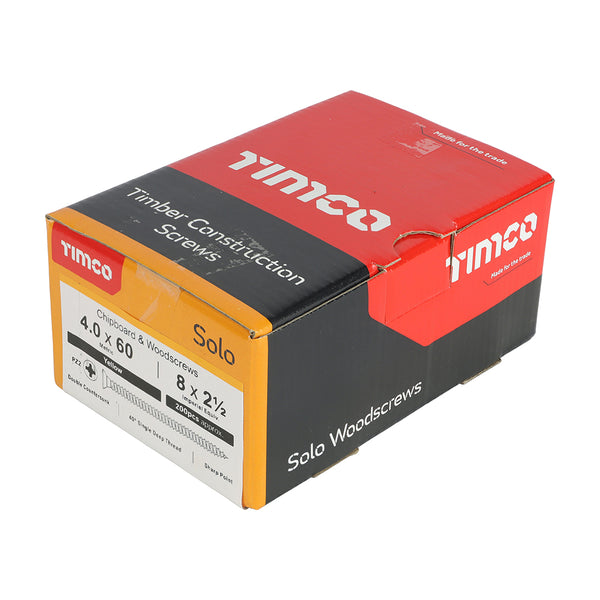 Timco Solo Chipboard & Woodscrews - PZ - Double Countersunk - Yellow 4.0 x 60 - 200 Pieces