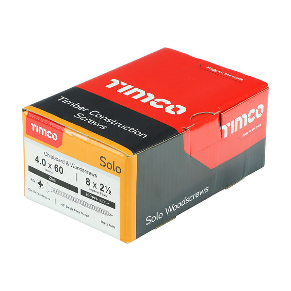 Timco Solo Chipboard & Woodscrews - PZ - Double Countersunk - Zinc 4.0 x 60 - 200 Pieces