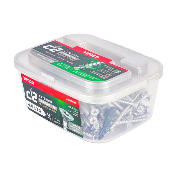 Timco C2 Strong-Fix Exterior Multi-Purpose Premium Screws - PZ - Double Countersunk - Silver 4.0 x 70 - 170 Pieces