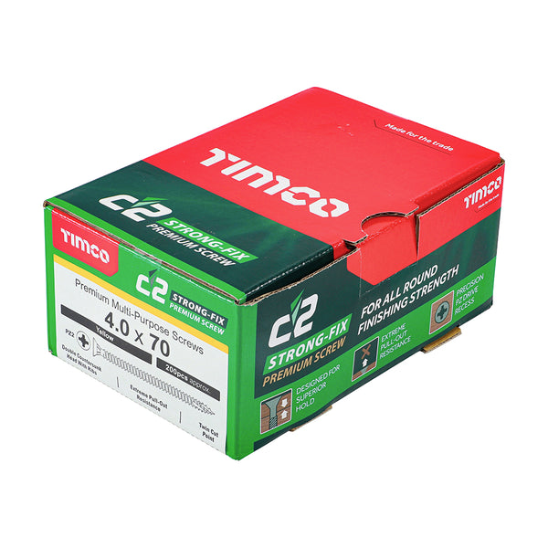 Timco C2 Strong-Fix Multi-Purpose Premium Screws - PZ - Double Countersunk - Yellow 4.0 x 70 - 200 Pieces