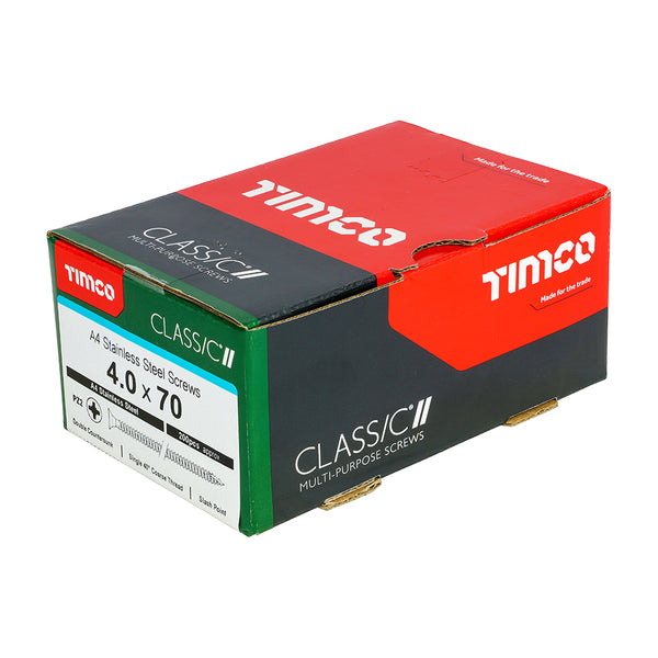 Timco Classic Multi-Purpose Screws - PZ - Double Countersunk - A4 Stainless Steel 4.0 x 70 - 200 Pieces