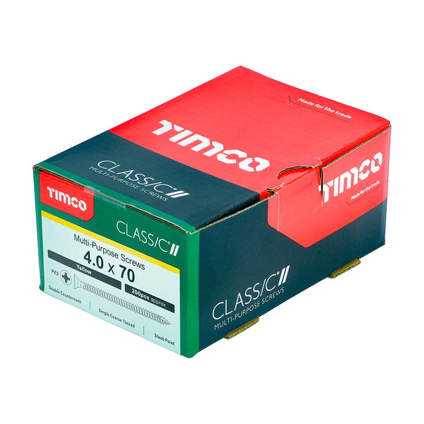 Timco Classic Multi-Purpose Screws - PZ - Double Countersunk - Yellow 4.0 x 70 - 200 Pieces